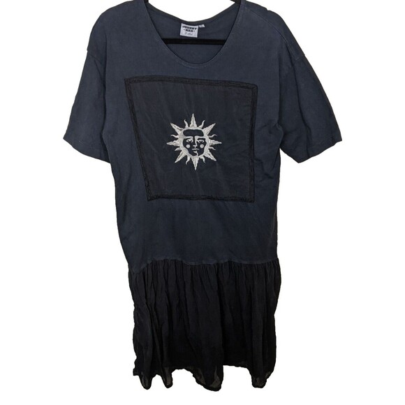 Johnny Was Vintage T-Shirt Midi Dress Oversized Embroidered Sun Witchy Small - Picture 1 of 12